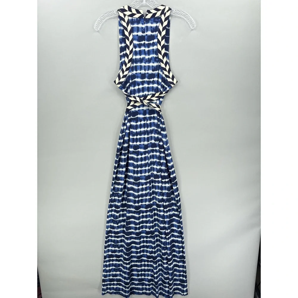 Tory Burch Dress Small Blue Tie Dye Sleeveless Maxi Tank Belted Jersey Boho